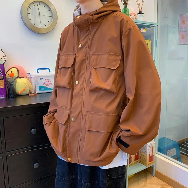 

Japan Style Muti-pockets Casual Jackets Autumn New Solid Color Cargo Jacket Men Top Quality Streetwear Jacktes Oversized 3XL-M