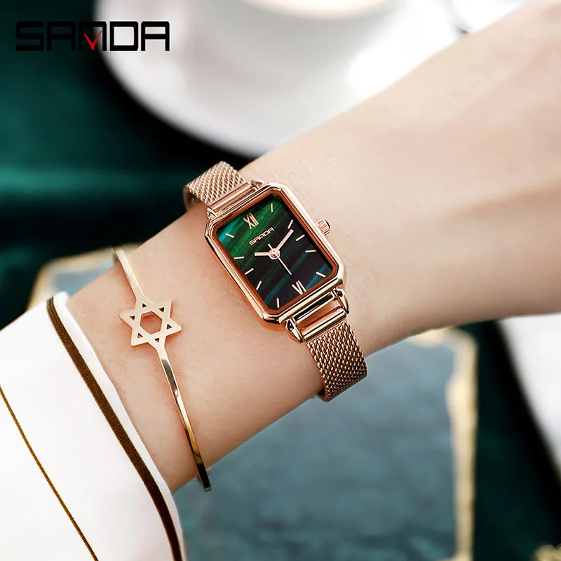 Прямоугольные зеленые женские дневные ультра тонкие часы для женщин ретро