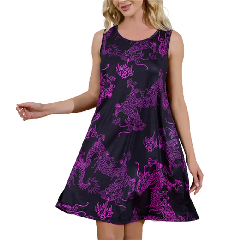 

Oversized Women Sundress 2021 Summer Cartoon Print Loose A-line Dress Casual Sleevelss O-Neck Beach Mini Dresses Female Vestidos