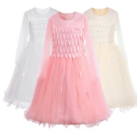 girls winter long sleeve lace mesh floral dress toddler kids birthday party vestidos children autumn warm clothes casual dress