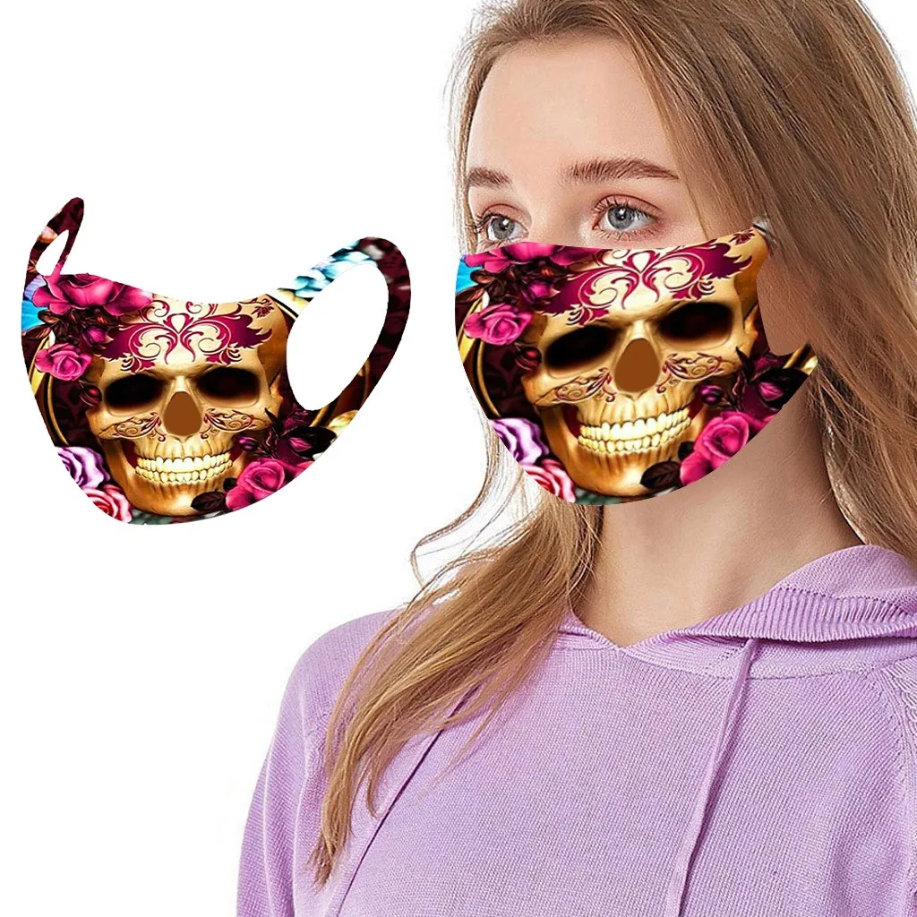 Маска для лица косплея на Хэллоуин женщин многоразовая маска с принтом черепа