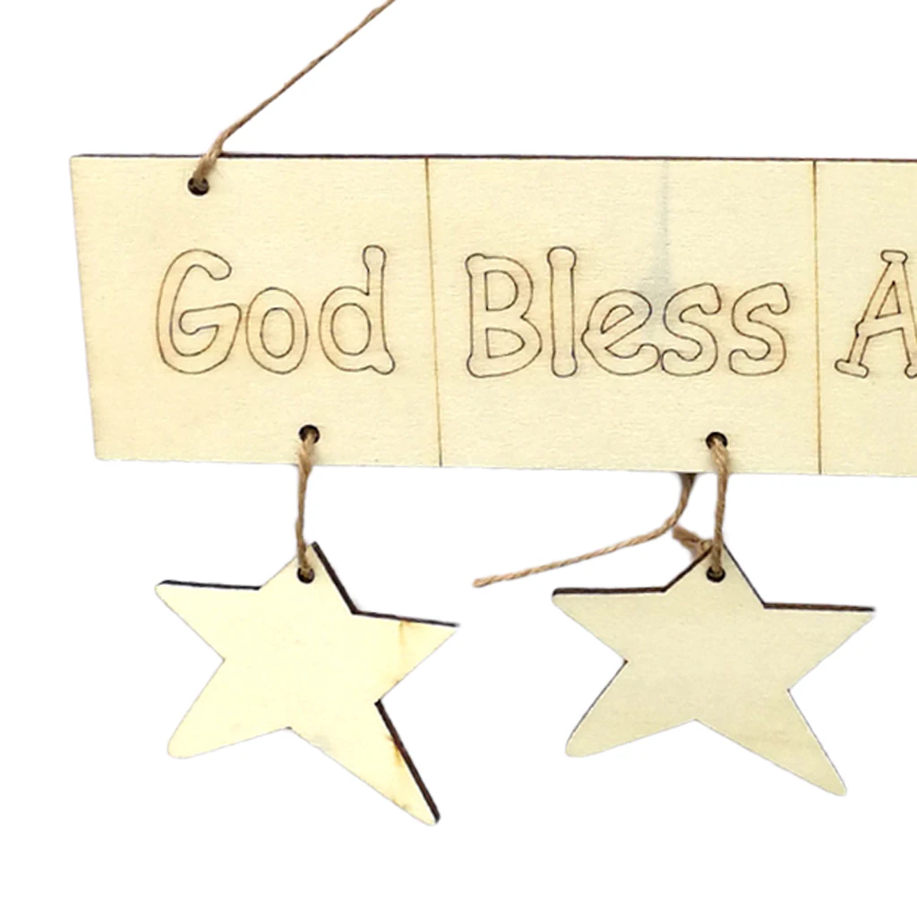 

Natural Wood Hanging Plaque Sign America Independence Day Party Home Decor