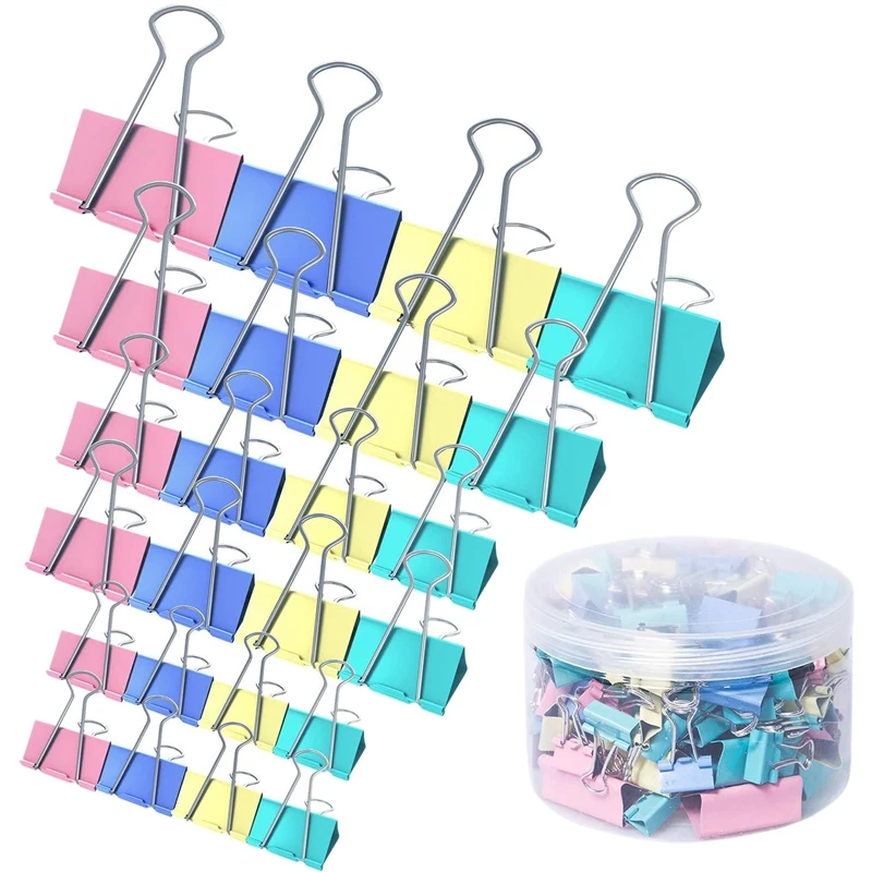 

120Pcs Binder Clips Paper Clamps Assorted 4 Sizes Paper Binder Clips Metal Fold Back Clips with Box