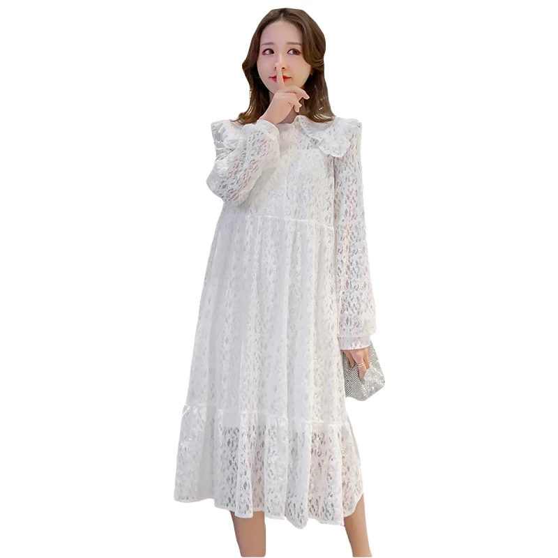 

1832# 2021 Spring Summer Fashion White Lace Maternity Dress Sweet Elegant Loose Clothes for Pregnant Women Pregnancy Party Dress