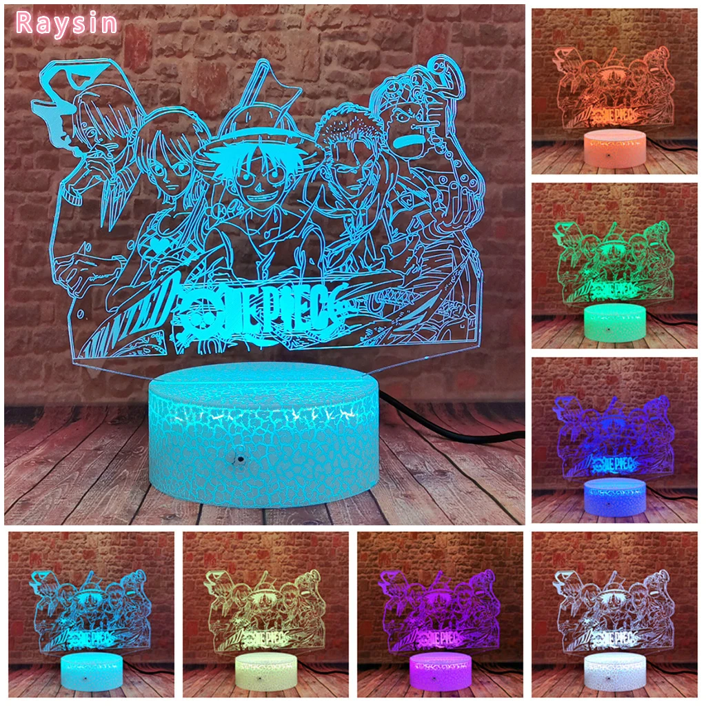 Ночной светильник One Piece Group Ace Monkey D. Luffy Sanji Zoro Nami Yasoppu 3D светодиодный иллюзионный
