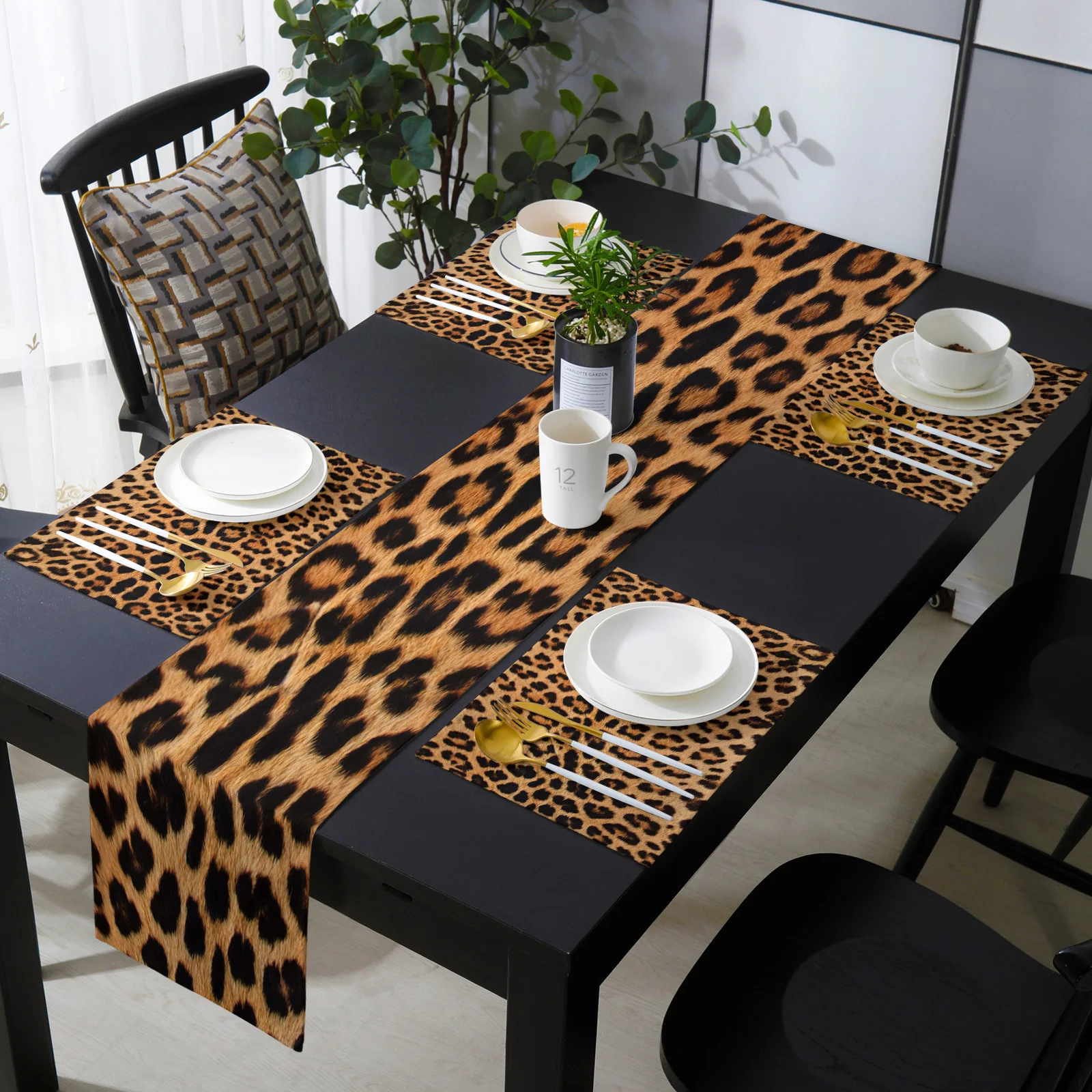 

Leopard Print Table Runner and Placemats Set Wedding Table Decoration Table Runner for Kitchen Dining