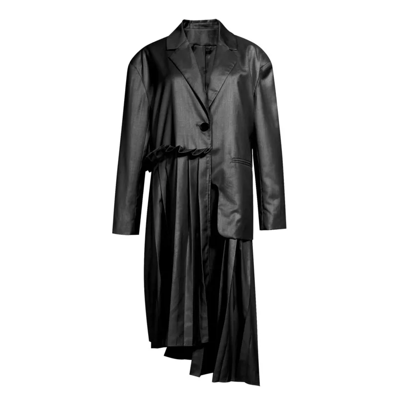 

DEAT 2021 new spring and autumn notched collar pleasted mid length single breasted fashion women tide WP09604L