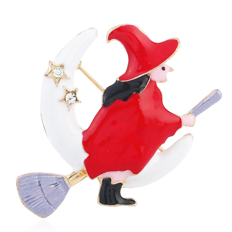 

Blucome New Christmas Pin Enamel Full Red Witch Brooch High Quality for Women Kids Clothes Hat Hijab Pin Christmas Accessories
