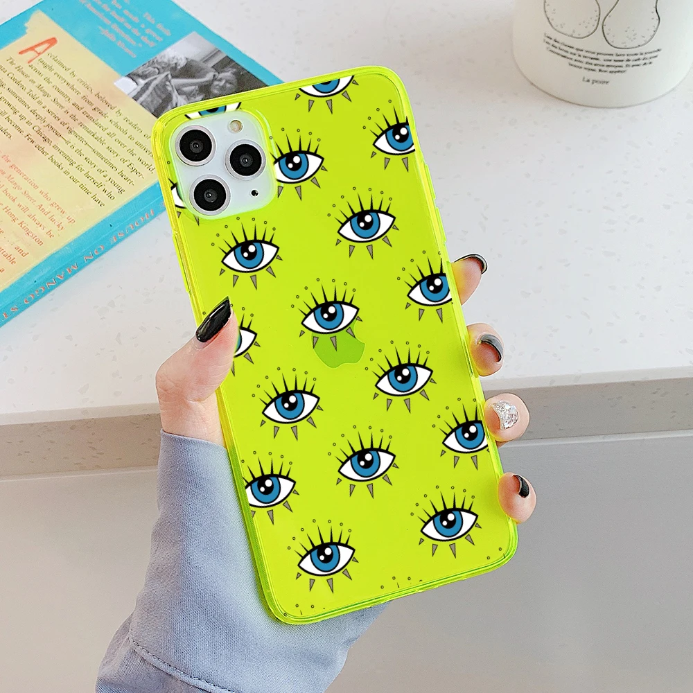 Флуоресцентный чехол с забавными глазами для телефона iPhone 12 mini 11 Pro Max XR X XS 8 7 Plus SE 2