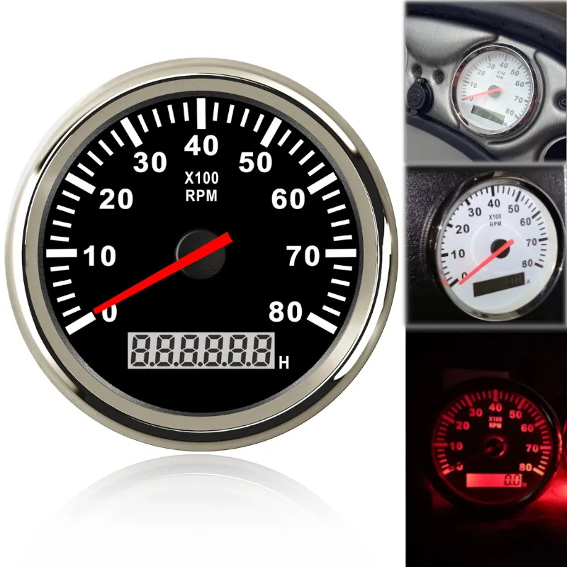 

2023 85mm Boat Tachometer 3000,4000,6000,8000 RPM Tachometer Car Marine Tacho Meter Gauge with Hourmeter 12V/24V toerenteller