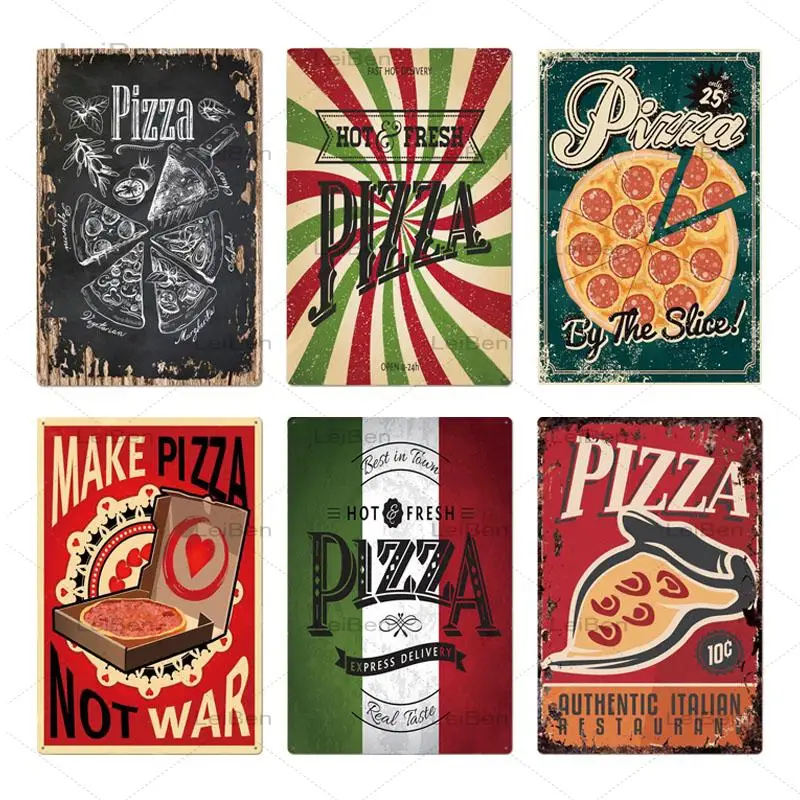 

Retail Store Pizza Shop Metal Tin Sign Retro Plaque Art Poster Home Decor Restaurant Vintage Creative Iron Plate Wall Sticker