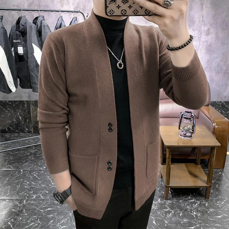 England Style Pocket Men Cardigan Fashion Brand Autumn Winter Designer Cardigan Cardigan Knit Jacket Clothing Plus Size S-3XL