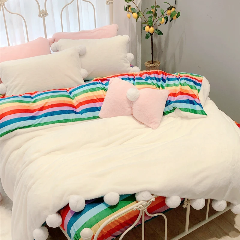 Зимний мультфильм Радуга набор для печати бархатные постельные принадлежности