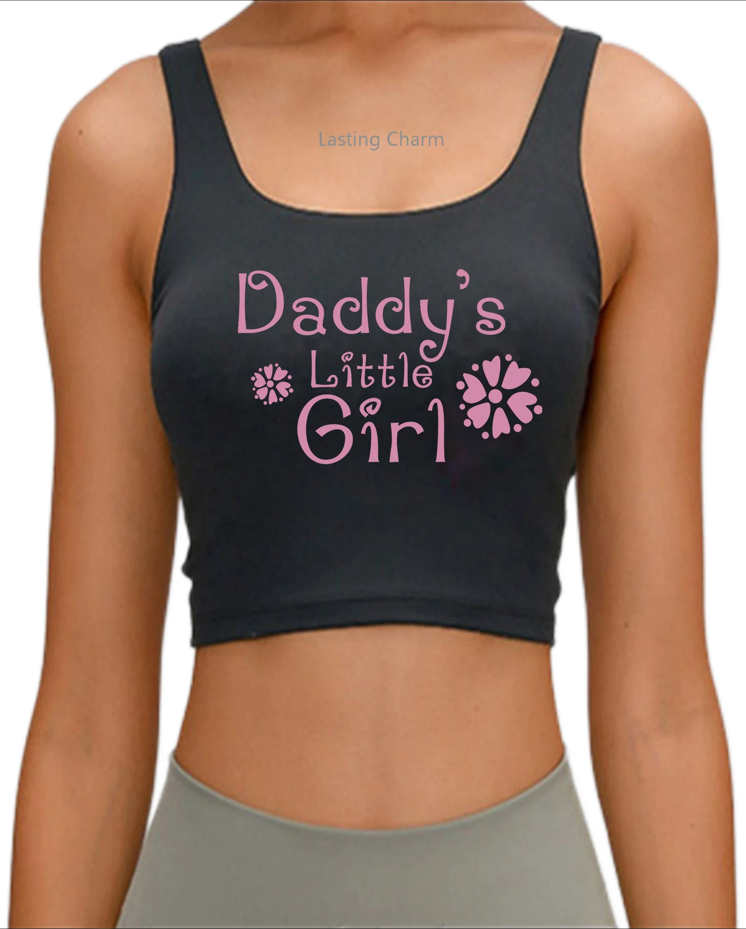 

Daddy's little girl print crop top Women's fashion summer fitness top