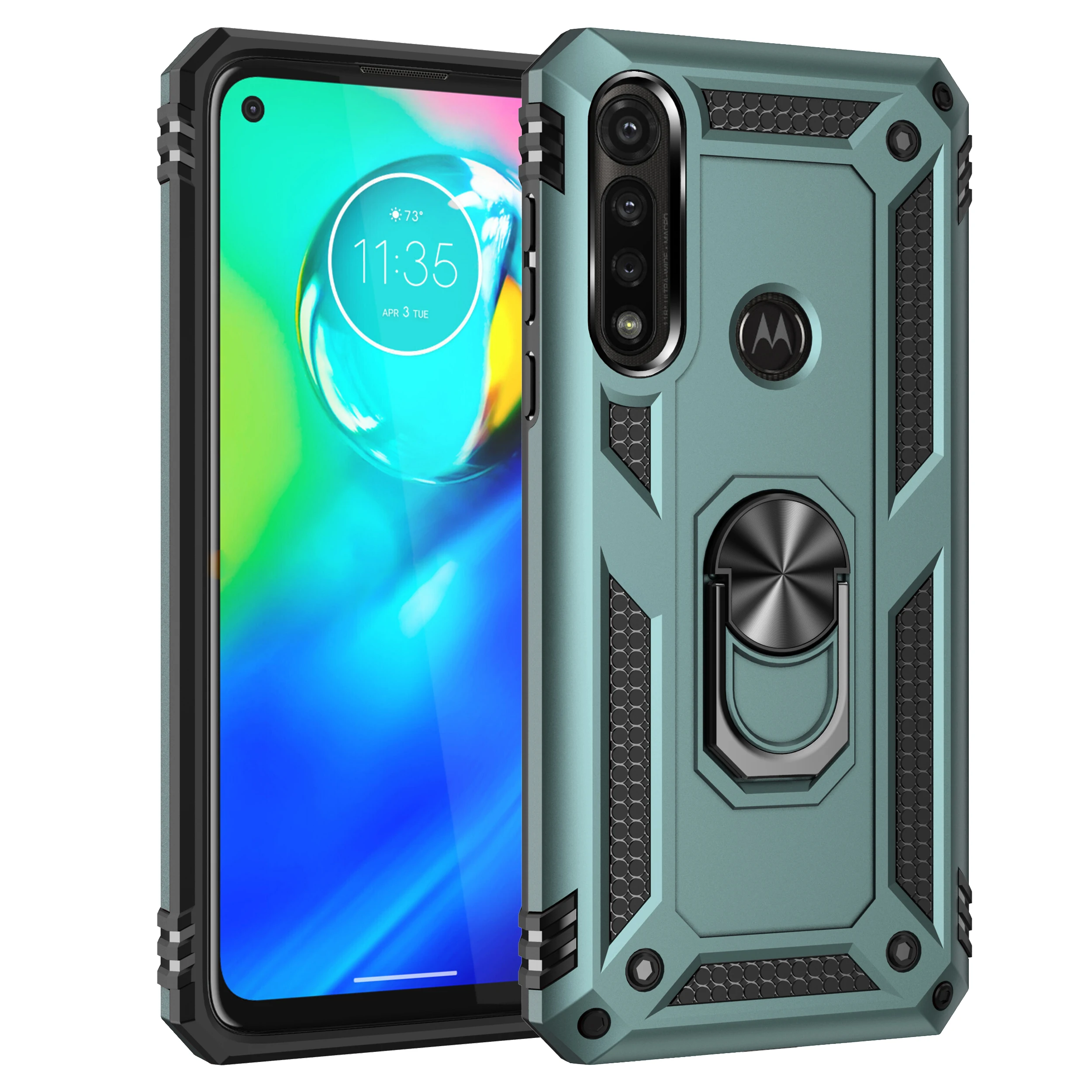 

Shockproof Armor Phone Case For Motorola G Play E7 Power 2021 One 5G Ace Magnetic Metal Ring Bracket Rugged Protection PC Back