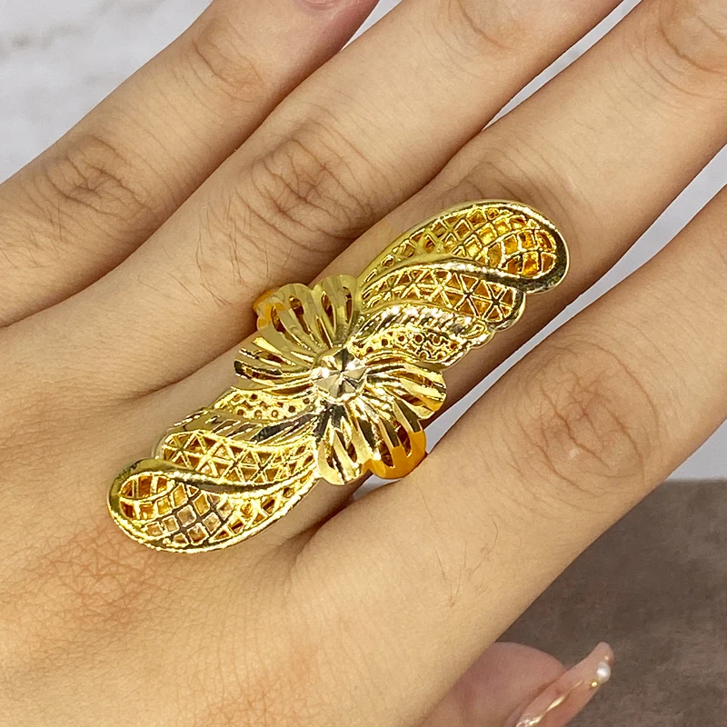 

Dubai rings For women Trendy Ethiopia 24K Long gold Plated Rings African Party wedding gifts Middle East Rings Hallowe gift