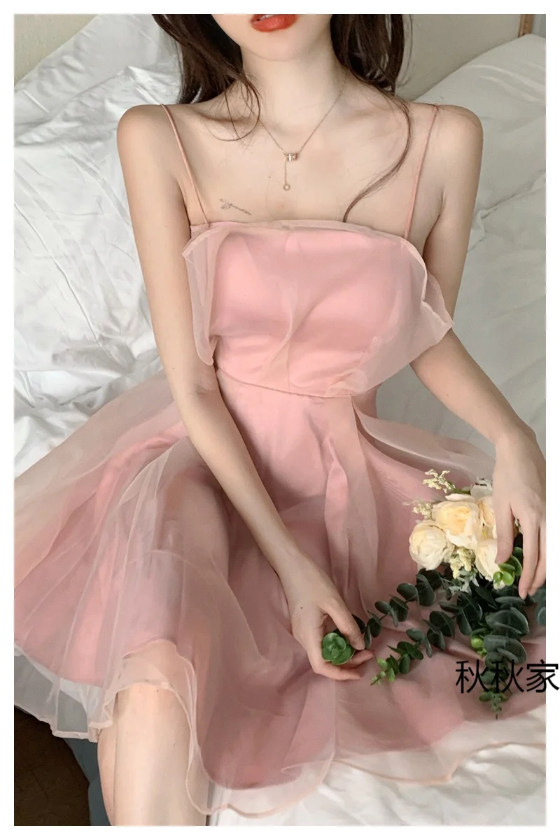 

Sannian Women Birthday Dress Pink Sling Dress New Summer Short Waist Slim Dresses Party Women Clothes Sexy Dresses