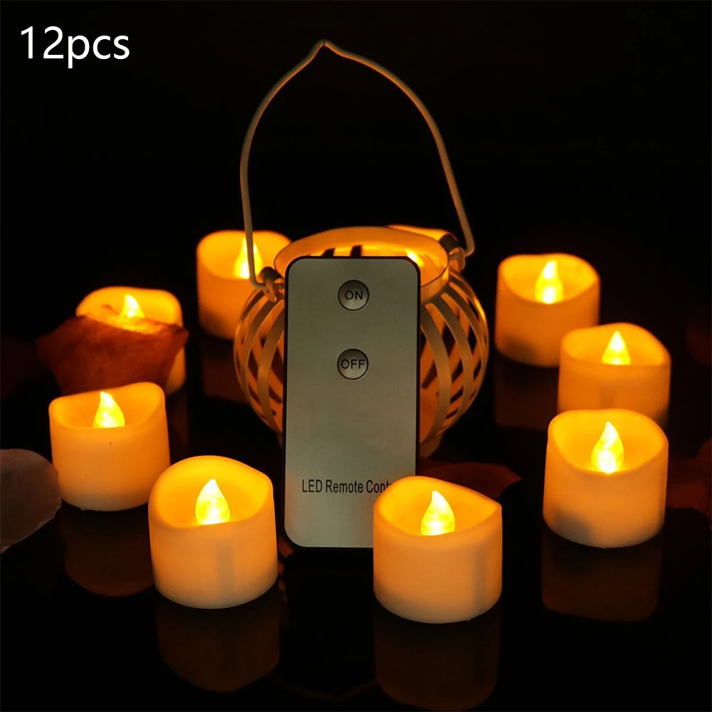 12PCS Yellow 12 шт./24 шт. Креативный светодиодный многоцветный светильник-свеча, маленькие чайные светильники для дома, вечерние, свадебные, для дня рождения, декор с пультом дистанционного управления - Цвет: 12PCS Yellow