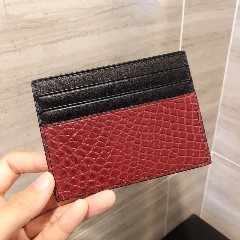 Red Card Holder CAJIFUCO настоящая крокодиловая кожа Porte Carte ультратонкий натуральная кожа кредитный держатель для карт классический кошелек для монет - Цвет: Red Card Holder