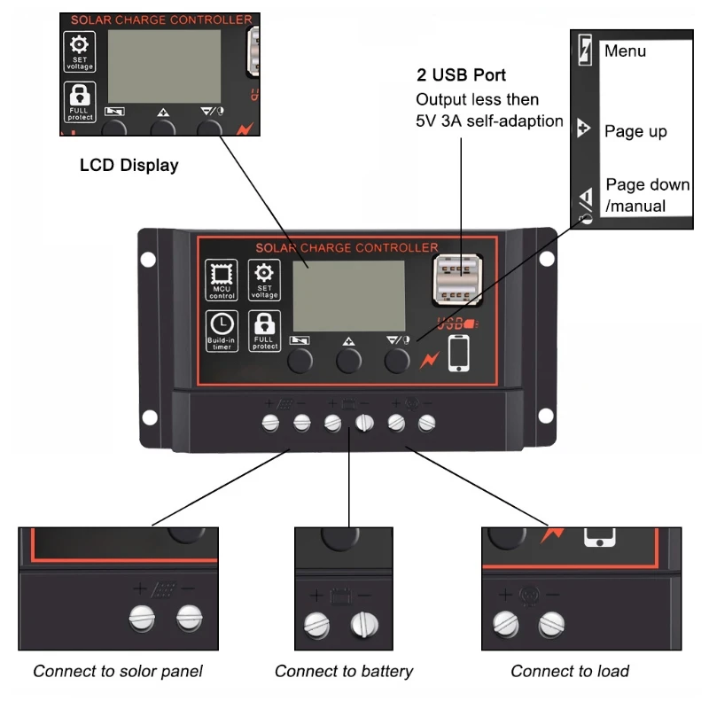 

Auto 10/20/30A Solar Panel Charge Controller 12V 24V LCD Display Regulator Timer
