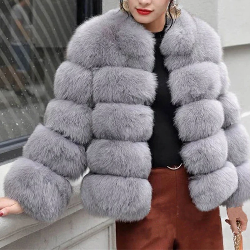 Куртка женская из искусственного меха лисы роскошная Толстая теплая верхняя