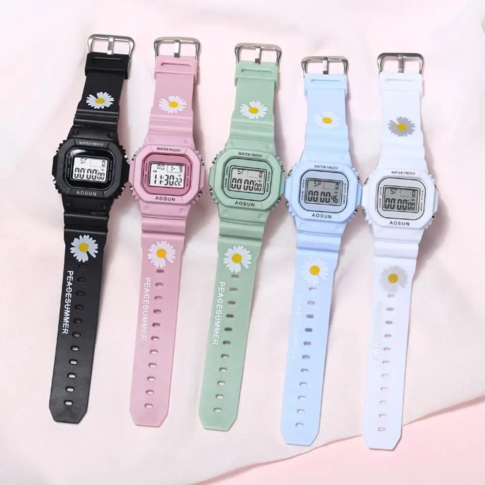 Студенческие светодиодные спортивные цифровые часы для девочек с цветочным