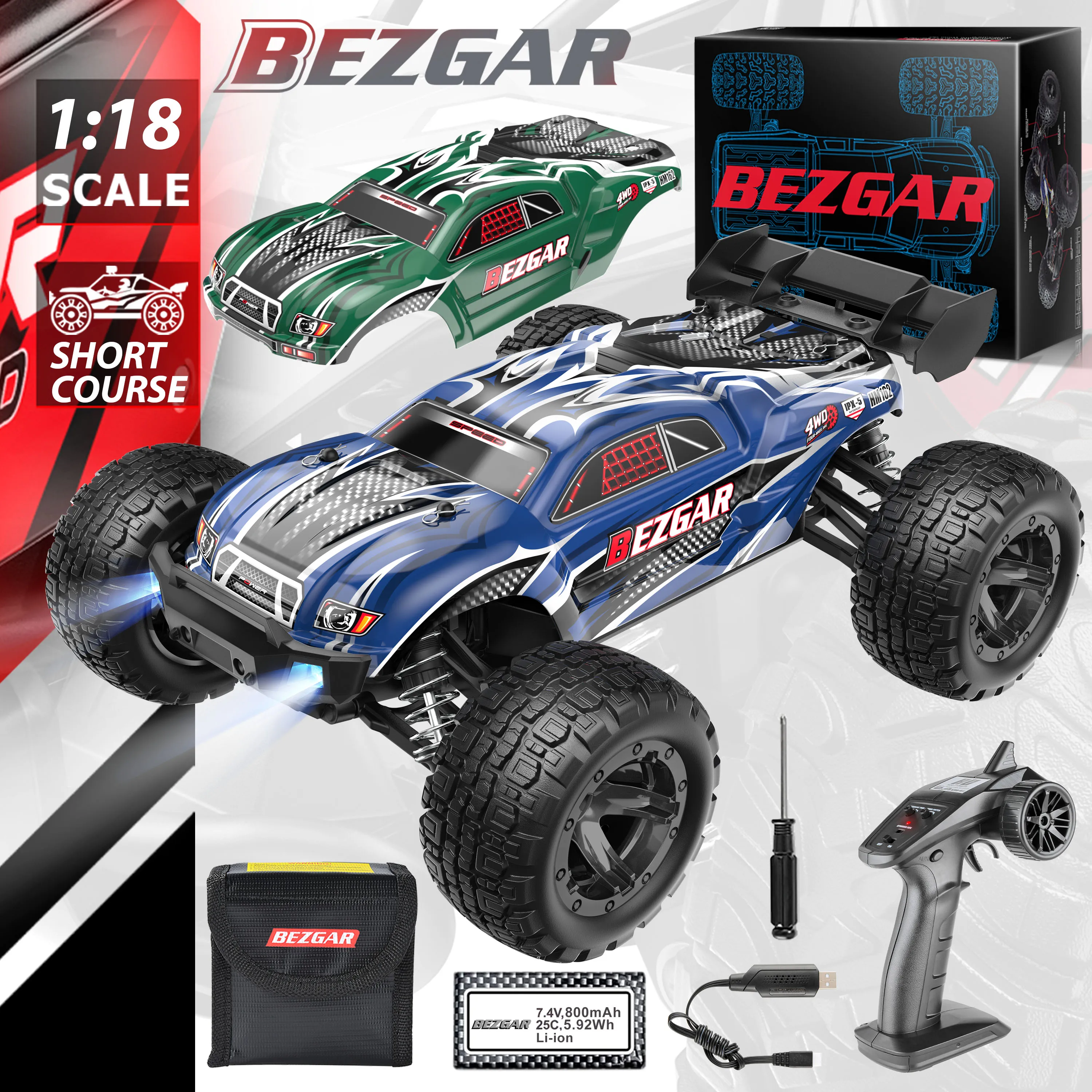 

BEZGAR HM162 Hobby RC Car 1:16 All-Terrain 40Km/h Off-Road 4WD Remote Control Monster Truck Crawler with Battery for Kids Adults