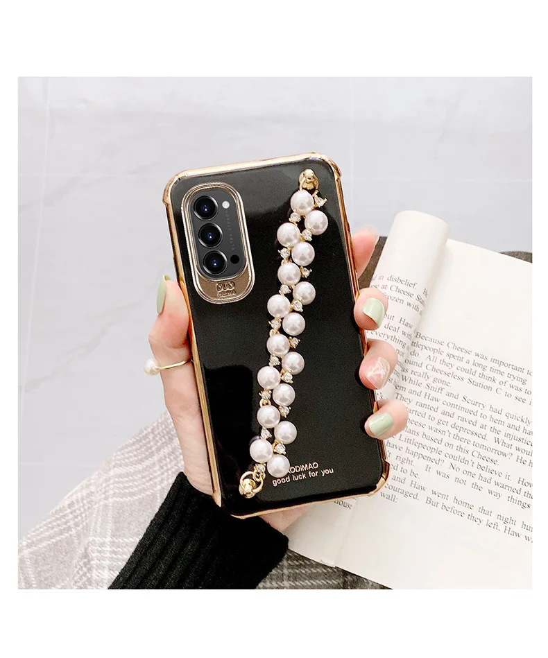 

Luxury Pearl Bracelet Phone Case For OPPO Reno 2Z 3 4 5 Pro Plus 5Pro Soft Cover A5 A9 2020 A11X A32 A53 A55 A72 A93 A9 Cases