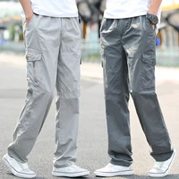straight sweatpants mens multi pockets autumn plus size loose male outdoor casual trousers baggy joggers hiking pants grey black