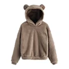 Женская флисовая толстовка с длинным рукавом, теплый пушистый свитшот в форме медведя, пуловер с капюшоном, плотные зимние теплые толстовки с капюшоном