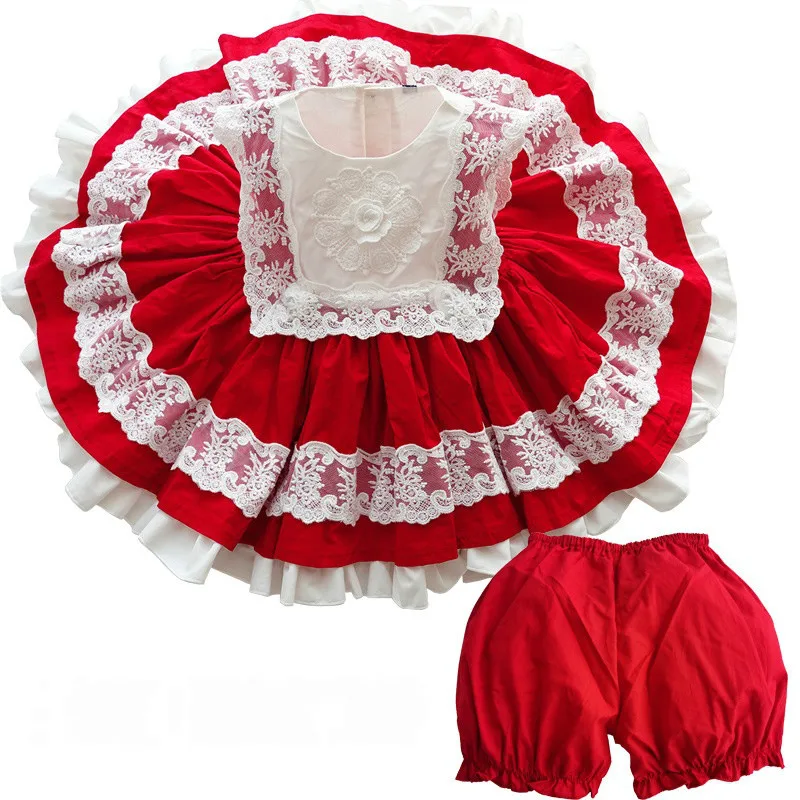 

2020 Spring and Summer Children's Spanish Puff Dress Baby Girl Red Birthday Dress New Year Clothes Children's Day Clothes