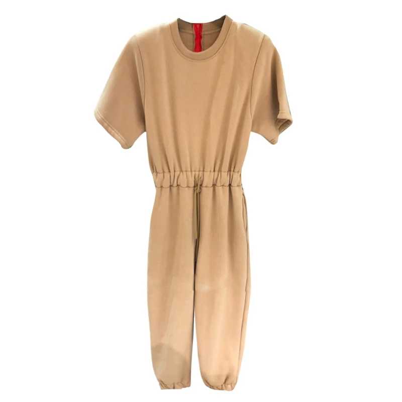 

CHICEVER Casual Loose Jumpsuit For Women O Neck Short Sleeve High Waist Wide Straight Leg Jumpsuits Female Fashion New 2020 Tide