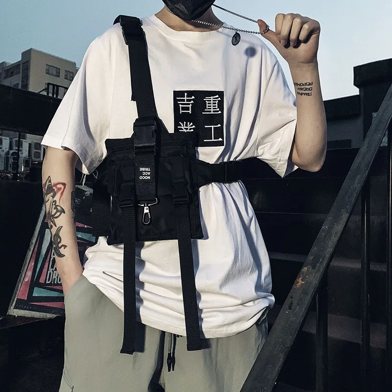 Тактическая Techwear с лентами холщовая нагрудная сумка надписью в стиле хип хоп
