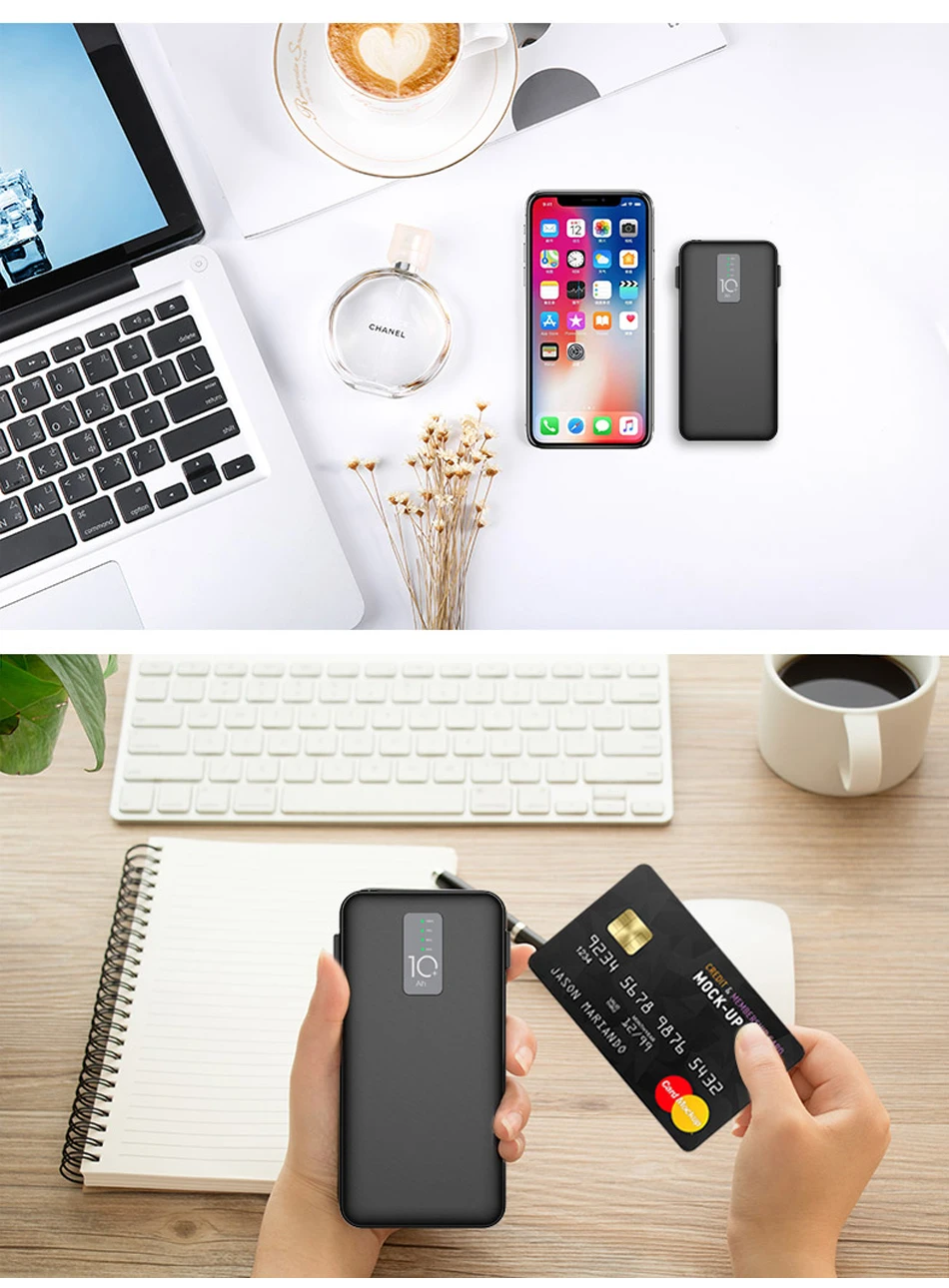 Cager 10000mAh power Bank 3A с кабелем 3 в 1 внешняя батарея для iphone samsung usb type C с входным зарядным кабелем power bank