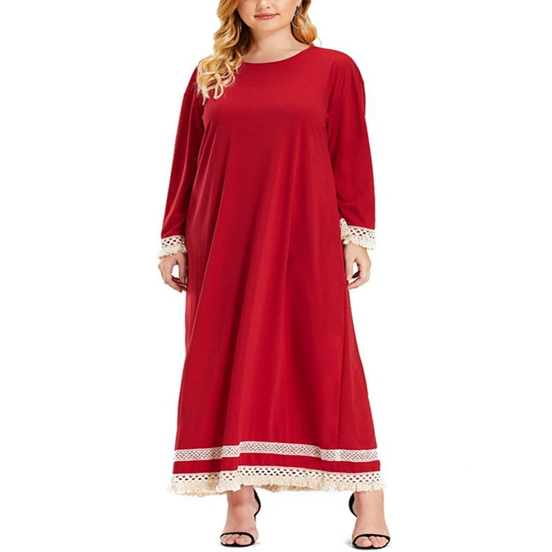 

Осеннее новое платье большого размера 5XL-8XL, обхват груди 132 см, модное женское однотонное кружевное свободное платье с длинными рукавами и к...