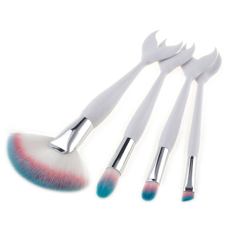 

SAIANTTH 4pcs/set milky white sea dragon fish tail makeup brushes fan flame Movie Inspired beauty cosmetic tool pincel make up