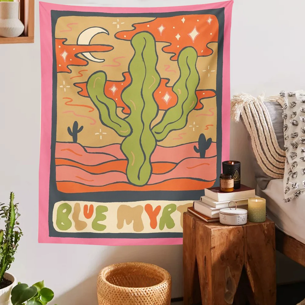 Цветной гобелен с рисунком карты Таро настенный винтажный кактусами покрывало