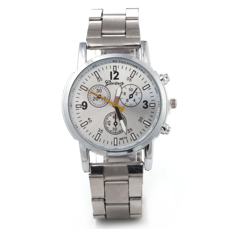 

100pcs / lot Geneva three-eye six-pin steel belt watch neutral couple watch women's watch women's watch gift watch