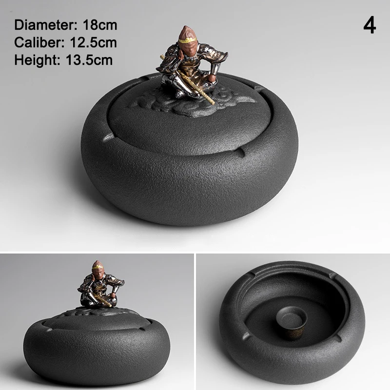 

Пепельница керамическая черная ветрозащитная большая с крышкой, индивидуальная модная пепельница в европейском стиле для гостиной, дома и ...