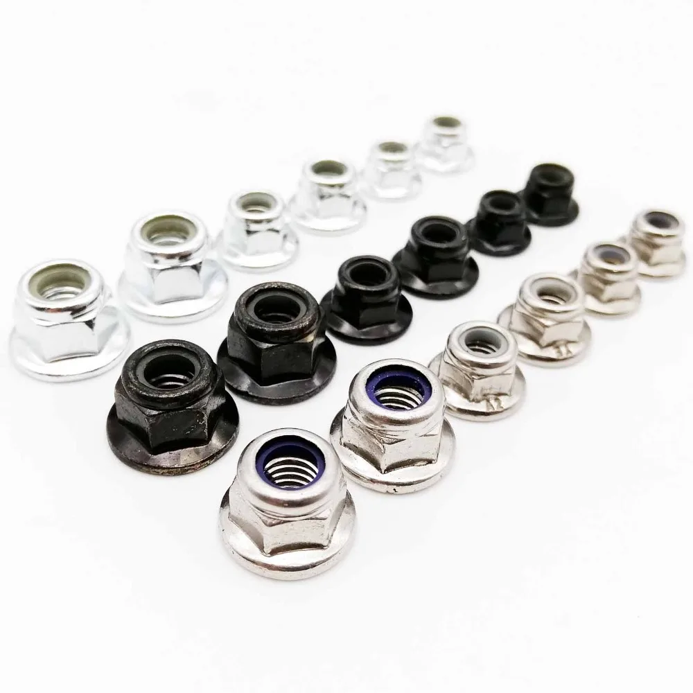 

2/10X M3 M4 M5 M6 M8 M10 M12 Black Carbon 304 A2-70 Stainless Steel Hex Flange Nylon Insert Lock Nut Self-locking Nylock Locknut