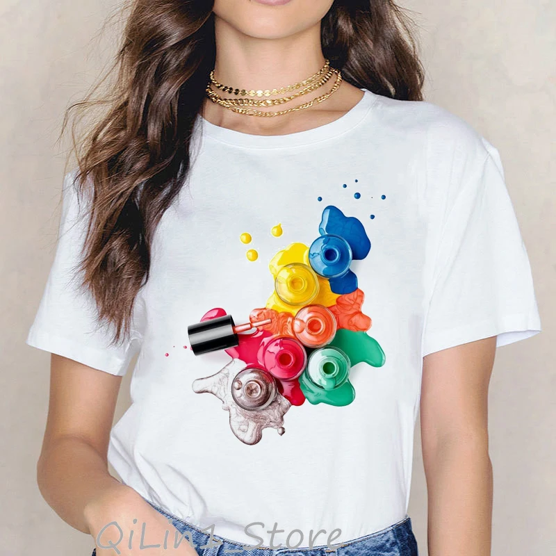 Vogue Rainbow nail polish print tee shirt femme vintage t shirt women clothes summer top female harajuku aesthetic tshirt