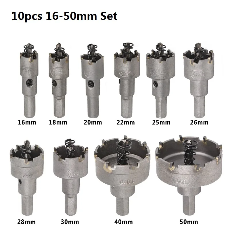 10pcs 16-50mm Set XCAN 13 шт. 16-53 мм отверстие пилы Набор Твердосплавный Наконечник отверстие пилы резак дерево/Металл ядро сверло Отверстие пила сверло - Цвет: 10pcs 16-50mm Set