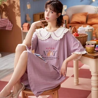 women nightgowns sleepshirts ruffles cartoon printed short sleeves summer korean style loose sleepwear daily leisure chic trendy