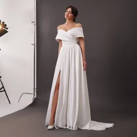 sexy side slit wedding dress off shoulder a line sweep train vintage bridal gown for bride sleeveless simple vestido de novia