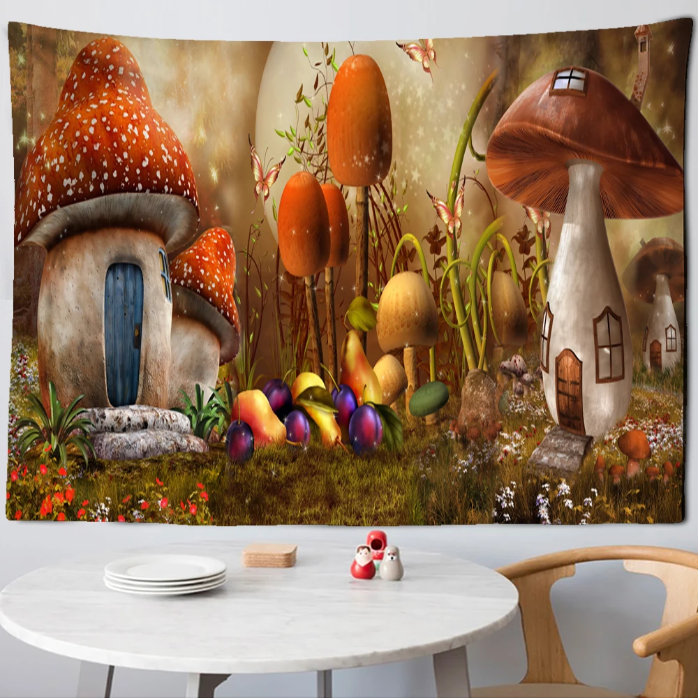 

Fluorescent mushroom castle wall hanging tapestry natural art star Galaxy psychedelic carpet magic forest tree tapestry 320x200c