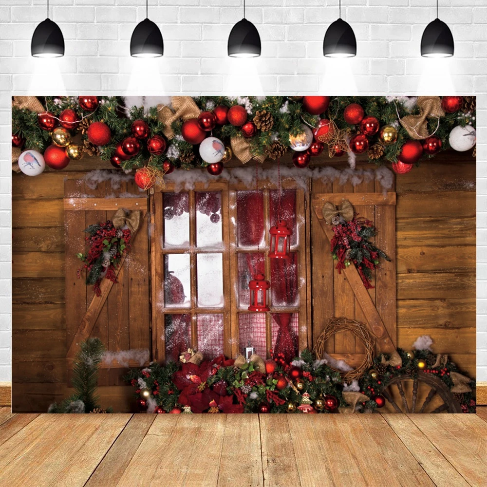 

Yeele Christmas Backdrop Photography Wood Board Window Ball Portrait Party Decor Photocall Background Photo Studio Photographic