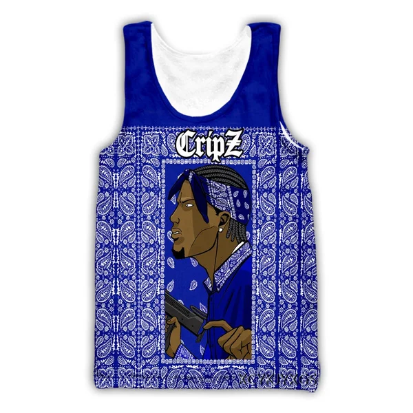 

New 3D Printing Blood Gang Bandana Fashion Men Women Tracksuits Crewneck Hip Hop Vest Size S-5XL mesh top