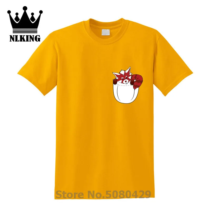 Красная панда карман застенчивая Футболка мужская красная Милая енота ленивый