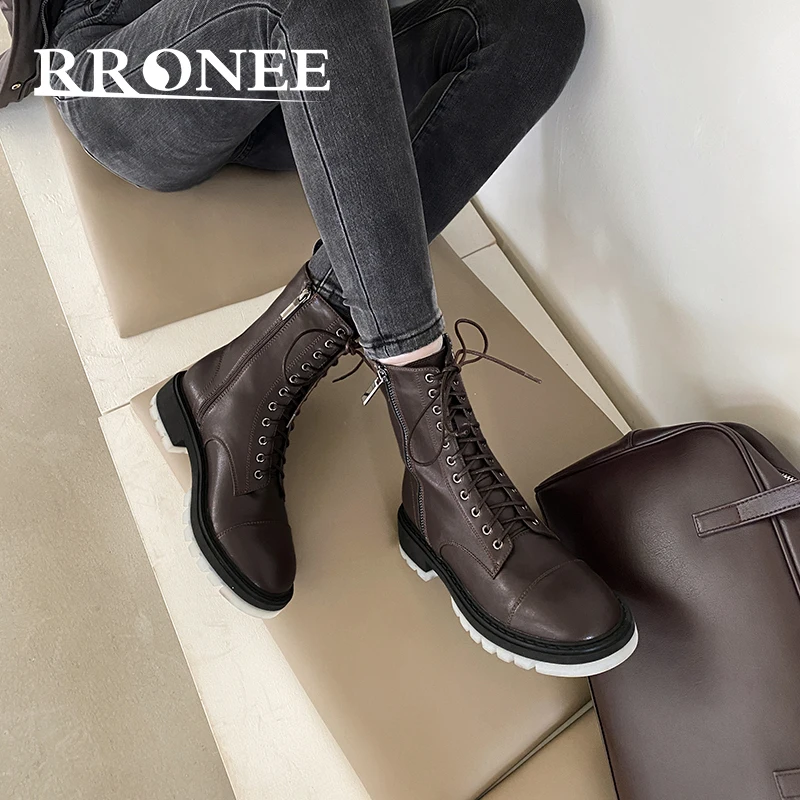 

Preppy leather Martin boots Lady winter soft soled light luxury side zipper