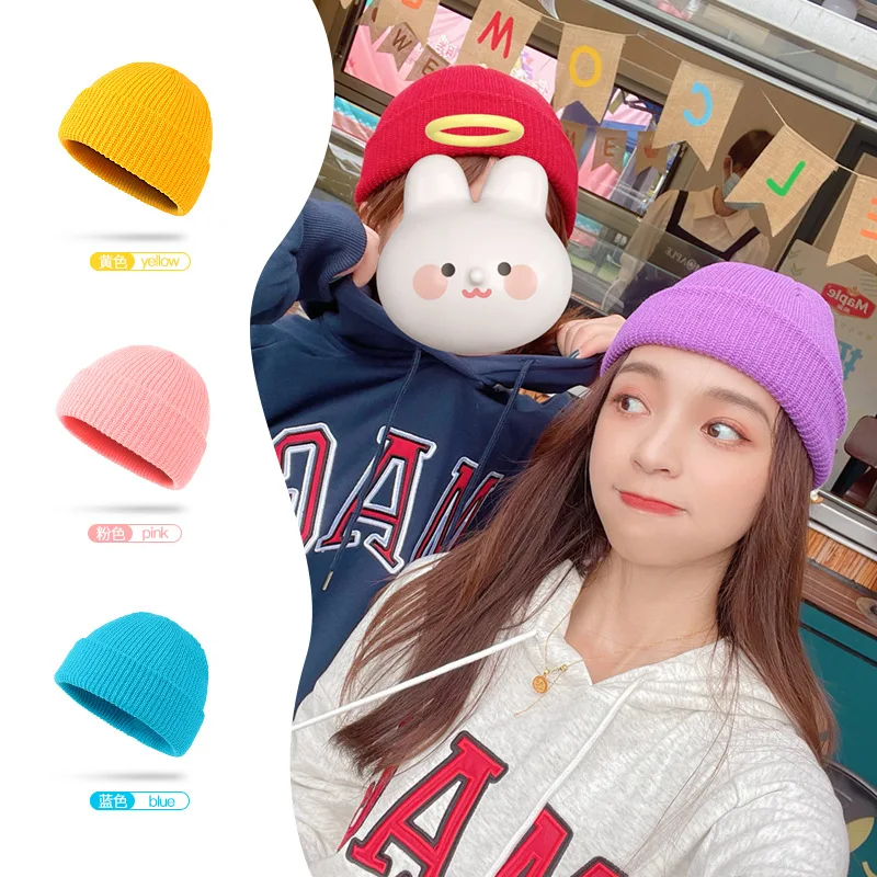 

Women's Knitted Hats Go Out In Winter, Keep Warm, Melon Fur Hats Caps Thick Solid Color, Wild Couple Caps Bonnets Wholesale